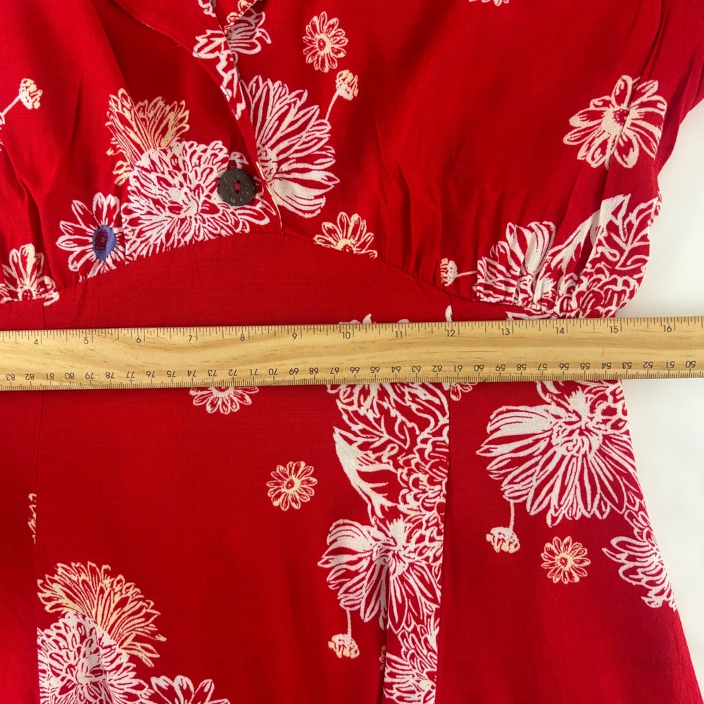 Free People Blue Hawaii Red Floral Print Mini Dress Bohemian Side Pockets Small - Picture 10 of 11